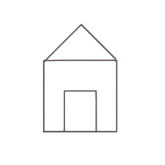A simple drawing of a house with a roof and a door.