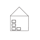 Black and white drawing of a house with a storage unit