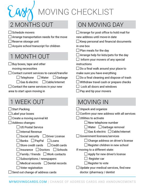 removalist checklist